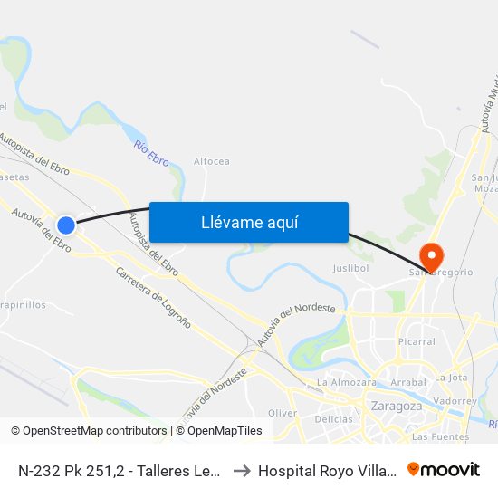 N-232 Pk 251,2 - Talleres Leciñena to Hospital Royo Villanova map