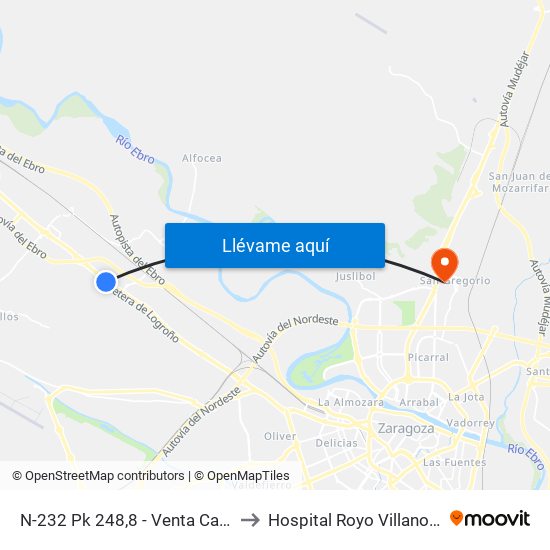 N-232 Pk 248,8 - Venta Cano to Hospital Royo Villanova map