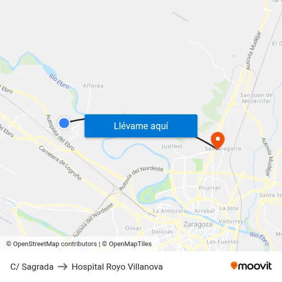C/ Sagrada to Hospital Royo Villanova map