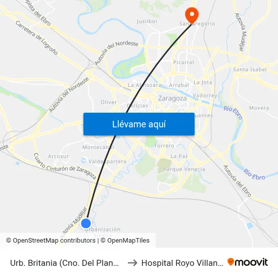Urb. Britania (Cno. Del Plano, 18) to Hospital Royo Villanova map