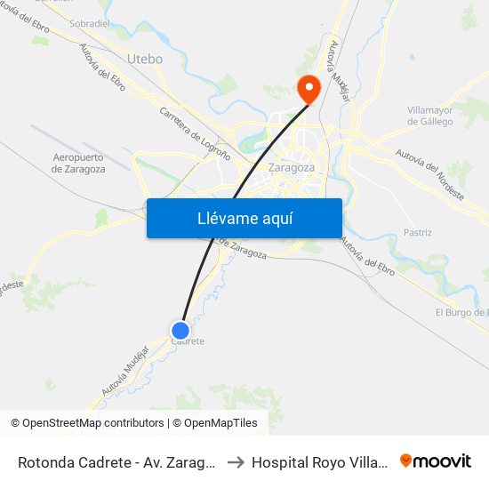 Rotonda Cadrete - Av. Zaragoza, 5 to Hospital Royo Villanova map