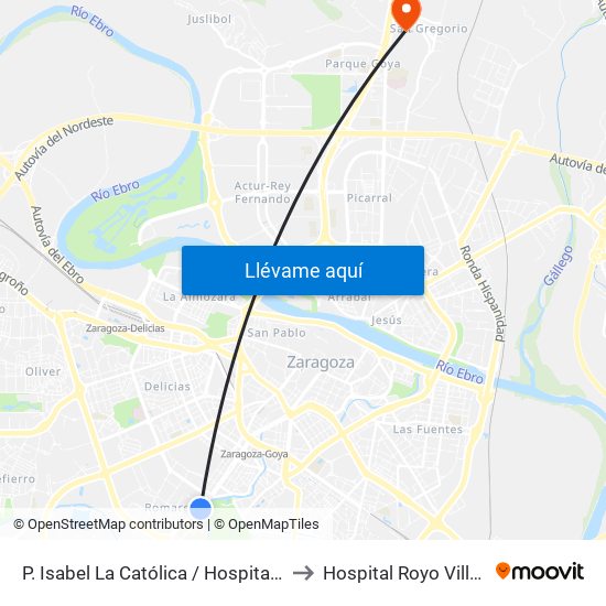 P. Isabel La Católica / Hospital Infantil to Hospital Royo Villanova map