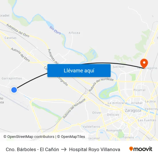 Cno. Bárboles - El Cañón to Hospital Royo Villanova map