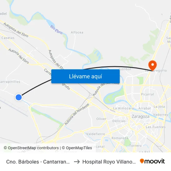Cno. Bárboles - Cantarranas to Hospital Royo Villanova map