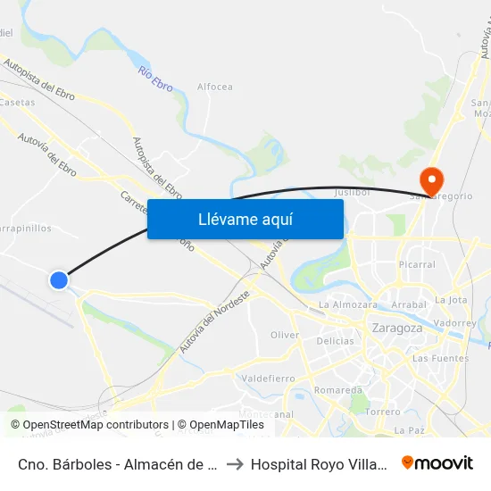 Cno. Bárboles - Almacén de Leña to Hospital Royo Villanova map