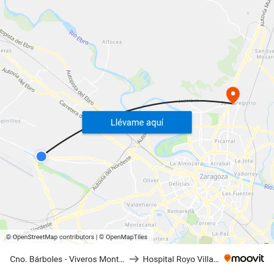 Cno. Bárboles - Viveros Montecarlo to Hospital Royo Villanova map