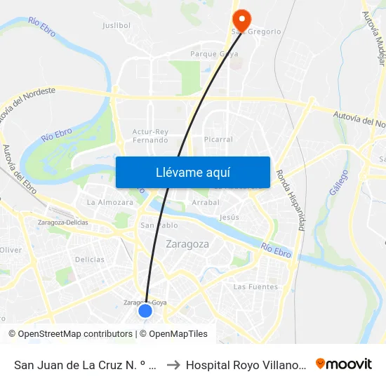 San Juan de La Cruz N. º 26 to Hospital Royo Villanova map