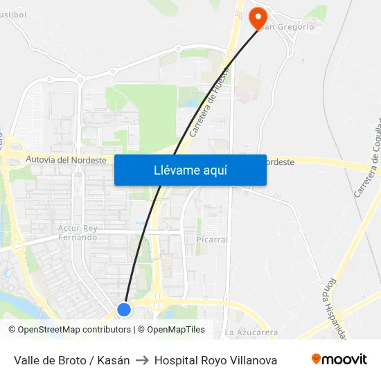 Valle de Broto / Kasán to Hospital Royo Villanova map