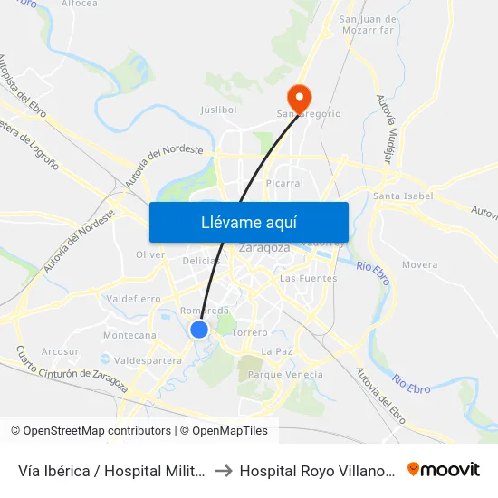 Vía Ibérica / Hospital Militar to Hospital Royo Villanova map