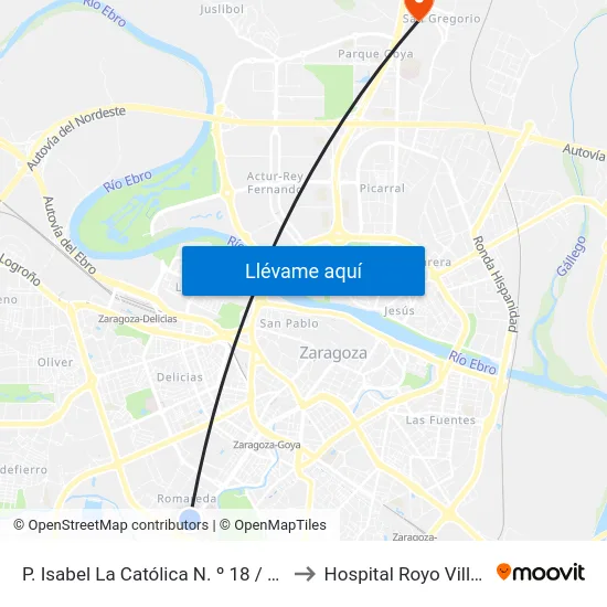 P. Isabel La Católica N. º 18 / Pedro IV to Hospital Royo Villanova map