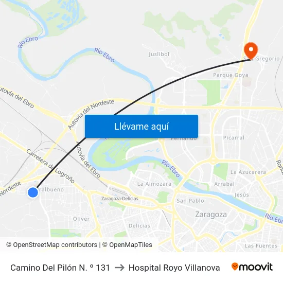 Camino Del Pilón N. º 131 to Hospital Royo Villanova map