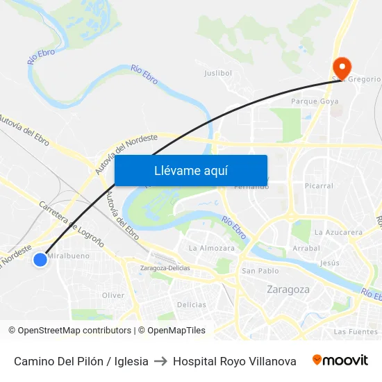 Camino Del Pilón / Iglesia to Hospital Royo Villanova map