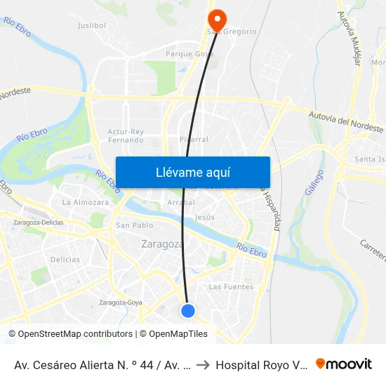 Av. Cesáreo Alierta N. º 44 / Av. de San José to Hospital Royo Villanova map