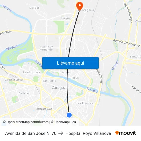 Avenida de San José Nº70 to Hospital Royo Villanova map