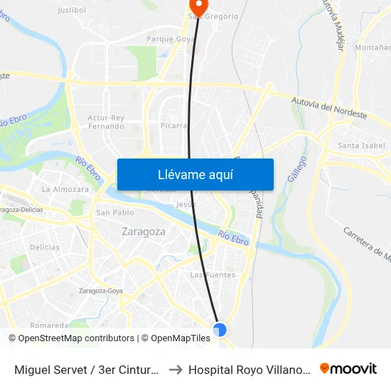 Miguel Servet / 3er Cinturón to Hospital Royo Villanova map