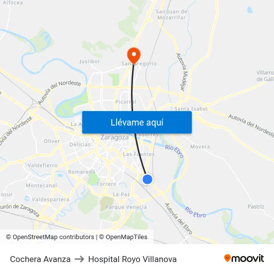 Cochera Avanza to Hospital Royo Villanova map