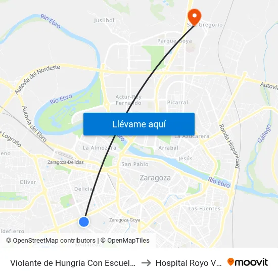 Violante de Hungria Con Escuela de Idiomas to Hospital Royo Villanova map