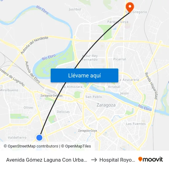 Avenida Gómez Laguna Con Urbanizacion La Floresta to Hospital Royo Villanova map
