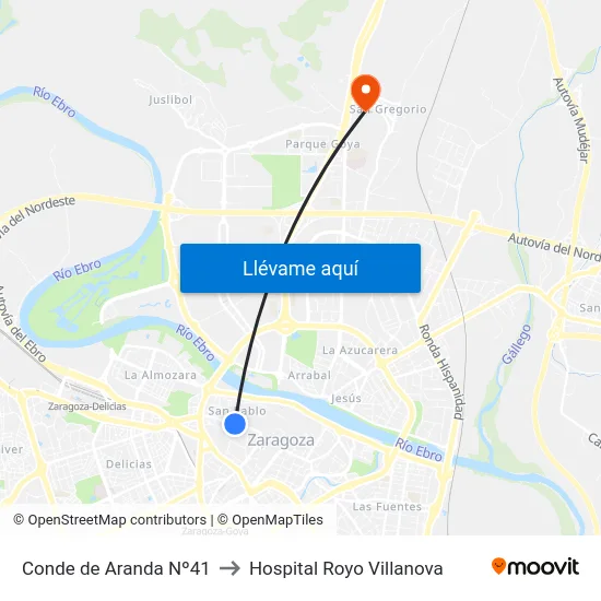 Conde de Aranda Nº41 to Hospital Royo Villanova map