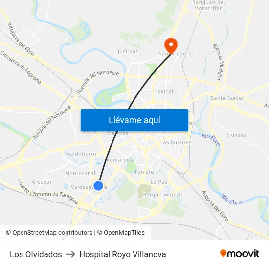 Los Olvidados to Hospital Royo Villanova map