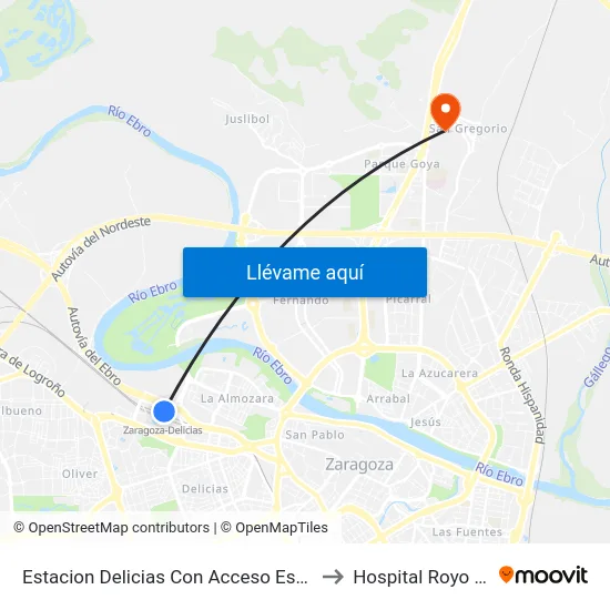 Estacion Delicias Con Acceso Estacion Autobuses to Hospital Royo Villanova map