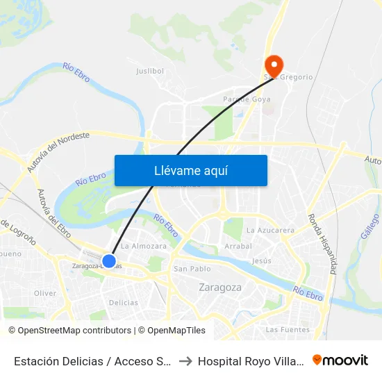 Estación Delicias / Acceso Salidas to Hospital Royo Villanova map