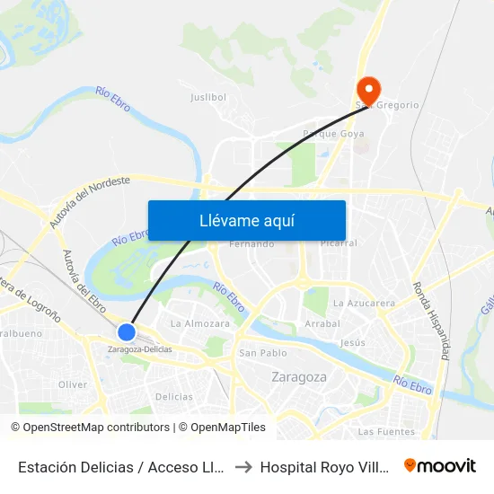 Estación Delicias / Acceso Llegadas to Hospital Royo Villanova map