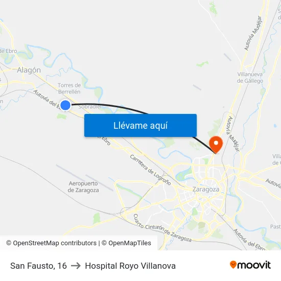 San Fausto, 16 to Hospital Royo Villanova map