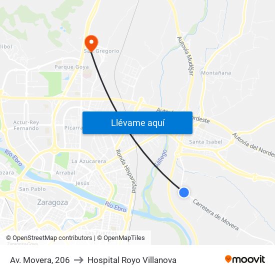 Av. Movera, 206 to Hospital Royo Villanova map