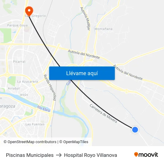 Piscinas Municipales to Hospital Royo Villanova map