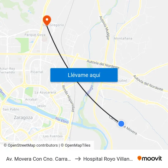 Av. Movera Con Cno. Carrasco to Hospital Royo Villanova map