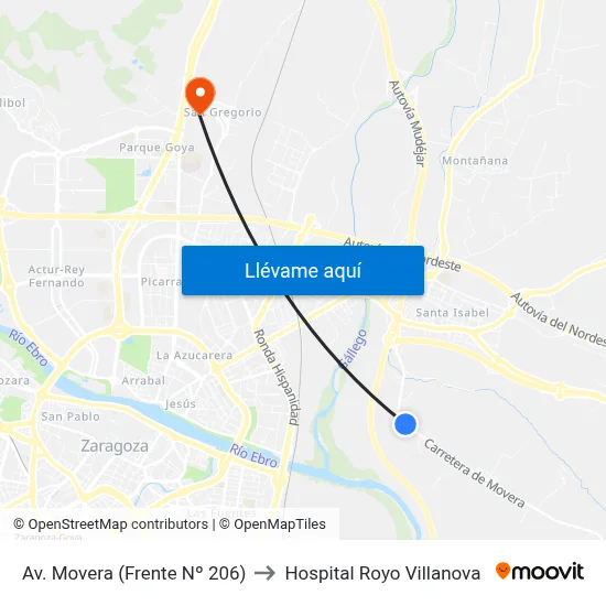 Av. Movera (Frente Nº 206) to Hospital Royo Villanova map