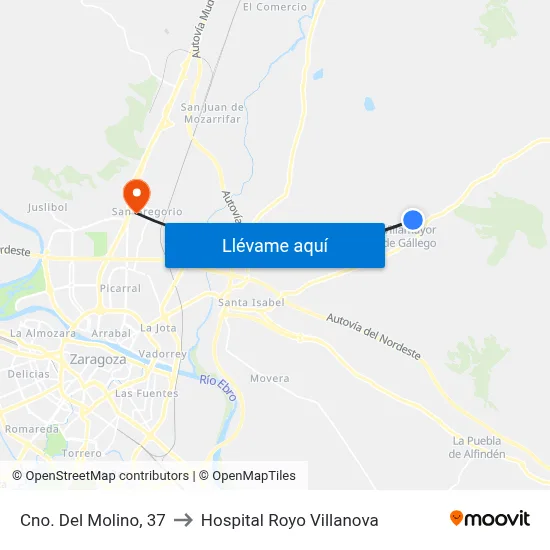 Cno. Del Molino, 37 to Hospital Royo Villanova map