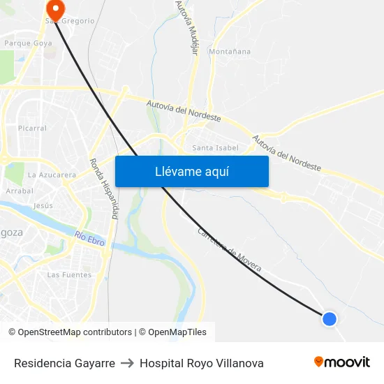 Residencia Gayarre to Hospital Royo Villanova map