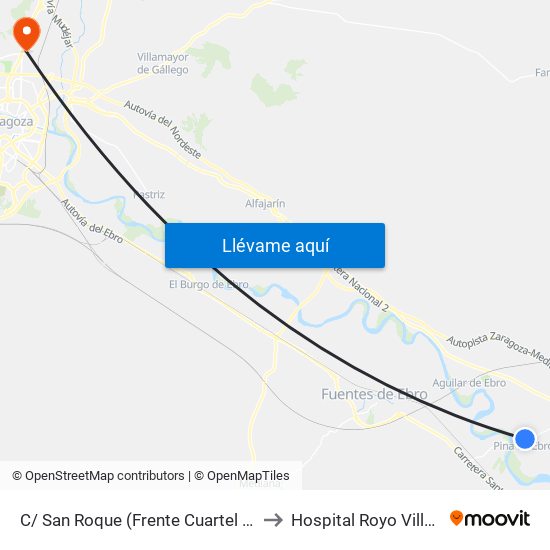 C/ San Roque (Frente Cuartel G. Civil) to Hospital Royo Villanova map
