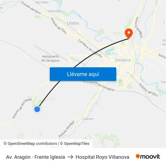 Av. Aragón - Frente Iglesia to Hospital Royo Villanova map