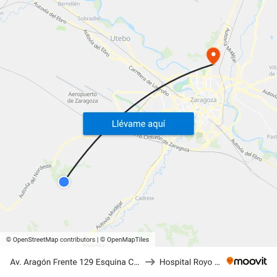 Av. Aragón Frente 129 Esquina C/ Jaca - Piscinas to Hospital Royo Villanova map