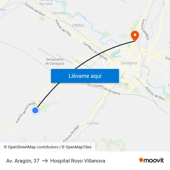 Av. Aragón, 37 to Hospital Royo Villanova map