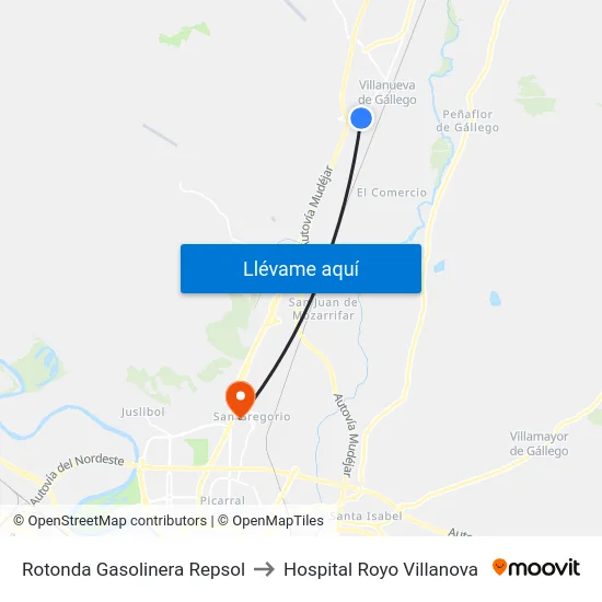 Rotonda Gasolinera Repsol to Hospital Royo Villanova map