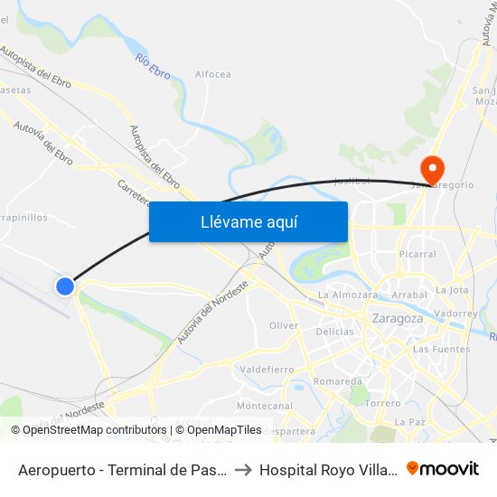 Aeropuerto - Terminal de Pasajeros to Hospital Royo Villanova map
