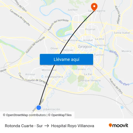 Rotonda Cuarte - Sur to Hospital Royo Villanova map