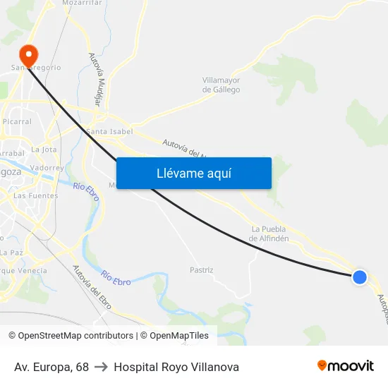 Av. Europa, 68 to Hospital Royo Villanova map