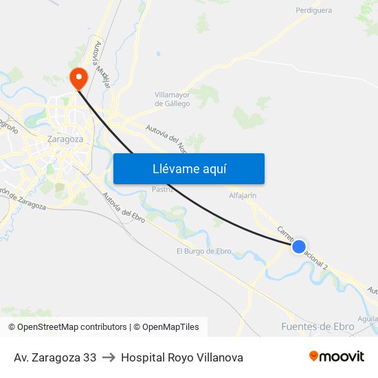 Av. Zaragoza 33 to Hospital Royo Villanova map