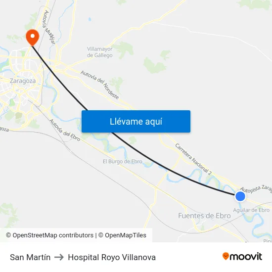 San Martín to Hospital Royo Villanova map