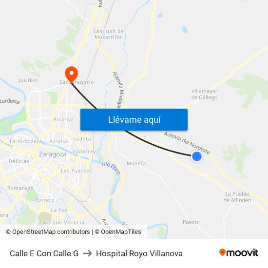 Calle E Con Calle G to Hospital Royo Villanova map