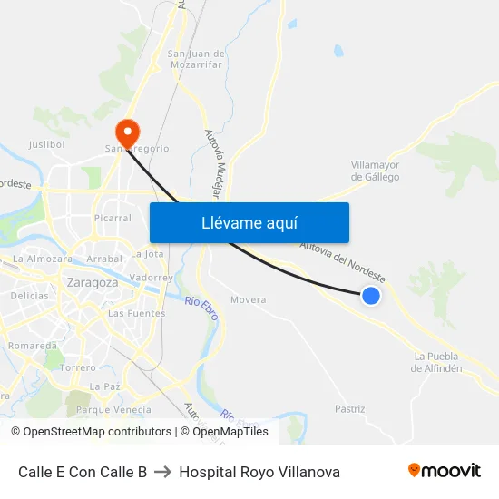 Calle E Con Calle B to Hospital Royo Villanova map