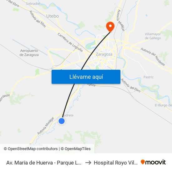 Av. María de Huerva - Parque Las Colinas to Hospital Royo Villanova map