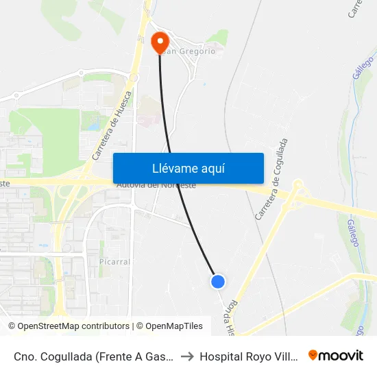 Cno. Cogullada (Frente A Gasolinera) to Hospital Royo Villanova map