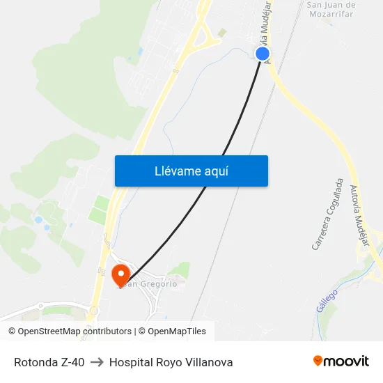 Rotonda Z-40 to Hospital Royo Villanova map