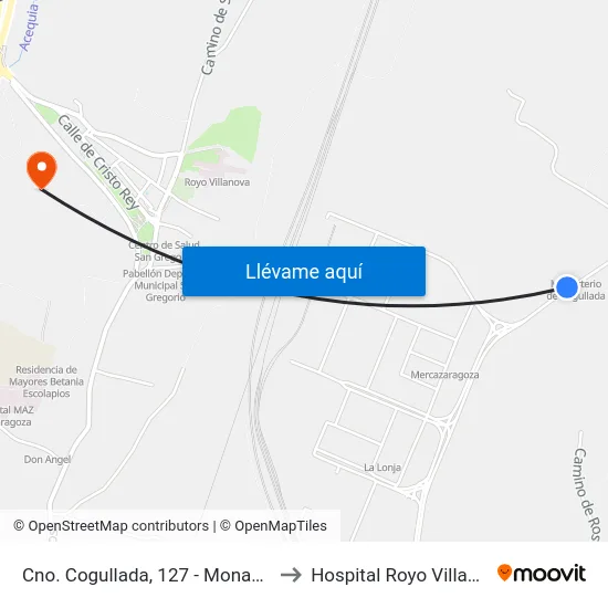 Cno. Cogullada, 127 - Monasterio to Hospital Royo Villanova map
